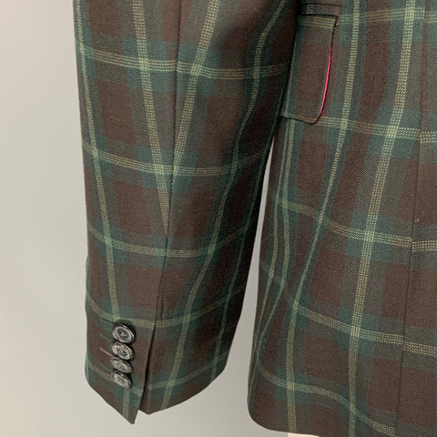 PAUL SMITH Soho Fit Size 46 Regular Brown & Green Plaid Wool Notch Lapel Sport Coat