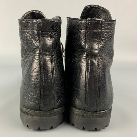 GUIDI Size 12 Black Pebble Grain Leather Lace Up Boots