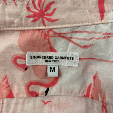 ENGINEERED GARMENTS Size M Pink & White Flamingo Print Cotton Camp Short Sleeve Shirt