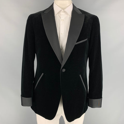 RALPH LAUREN Collection Size 44 Regular Black Velvet Cotton Peak Lapel Tuxedo Sport Coat