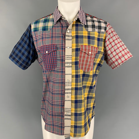 N. HOLLYWOOD Size M Multi-Color Patchwork Cotton Snaps Short Sleeve Shirt