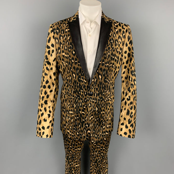 DSQUARED2 Size 42 Black & Brown Animal Print Cotton Tuxedo Suit