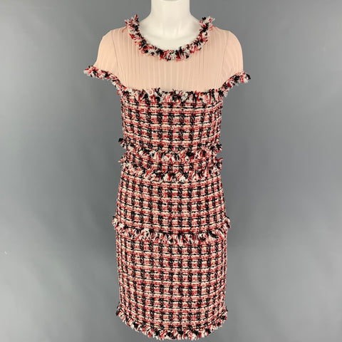 PAULE KA Size 6 Red Black White Virgin Wool Blend Mixed Fabrics Dress