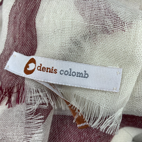 DENIS COLOMB White & Burgundy Stripe Cashmere Scarf