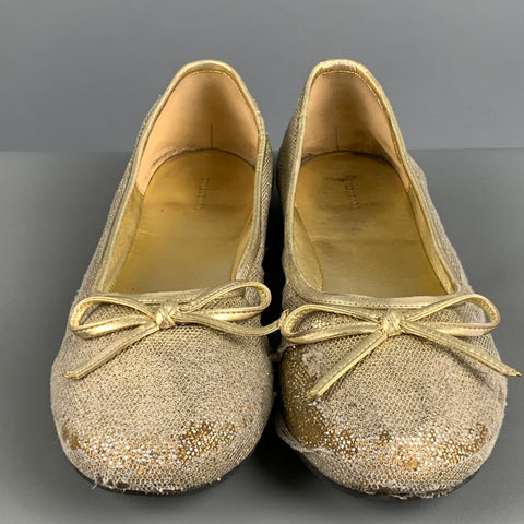 BALENCIAGA Size 11 Gold Grey Fabric Mesh Ballet Flats