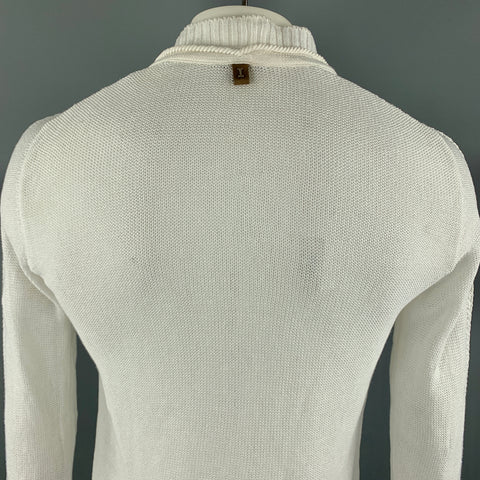 ICEBERG Size L White Knitted Linen / Cotton Drawstring Zip Up Jacket