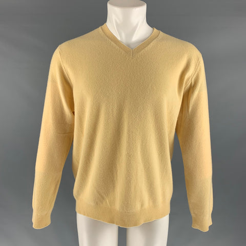 LANDS END Taille M Pull col V en cachemire jaune