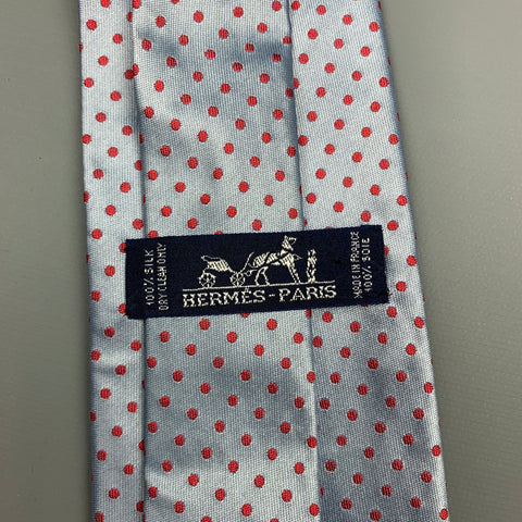 HERMES Light Blue & Pink Polka Dot Silk Tie