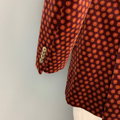 TED BAKER Size 40 Brown Pink Velvet Cotton Notch Lapel Sport Coat