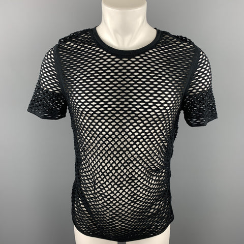 IRO Size M Black Mesh Cotton Blend Crew-Neck T-shirt