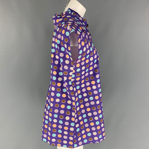 MARNI Size 6 Purple & Taupe Polka Dot Cotton Sleeveless Oversized Blouse