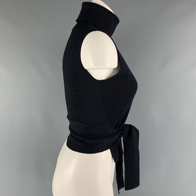 VINTAGE Size XS Navy Cotton Blend Turtleneck Pullover