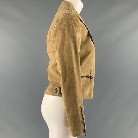 COACH Taille 2 Veste de motard en peau d'agneau en daim beige