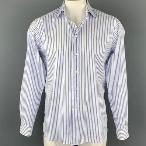 ETON Taille M Chemise à manches longues boutonnée en coton à rayures blanches et bleues