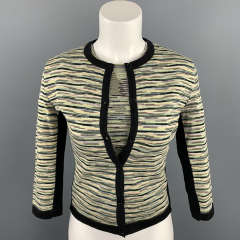 M MISSONI Size 8 Green Knitted Wool / Acrylic Buttoned Cardigan
