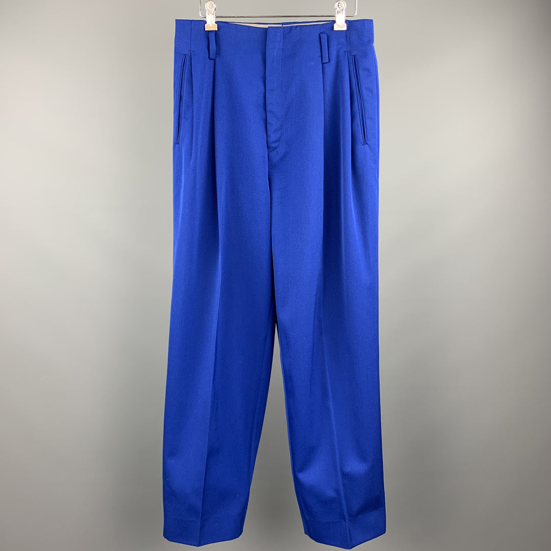Vintage SQWEAR Size 30 Royal Blue Wool Pleated Dress Pants