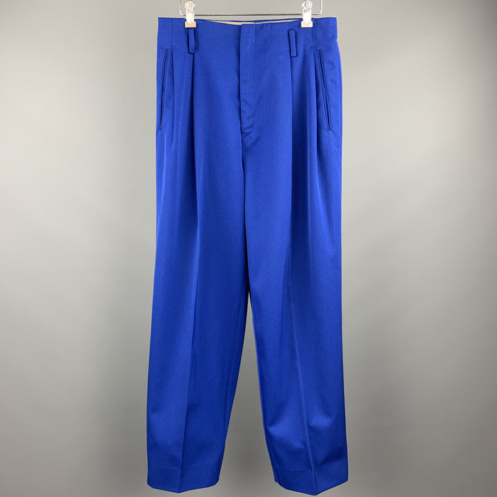 Vintage SQWEAR Talla 30 Pantalones de vestir plisados ​​de lana azul real