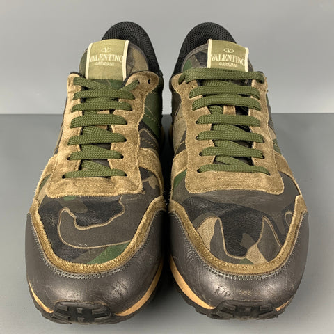 VALENTINO Size 10 Olive Brown Camo Leather Lace Up Sneakers