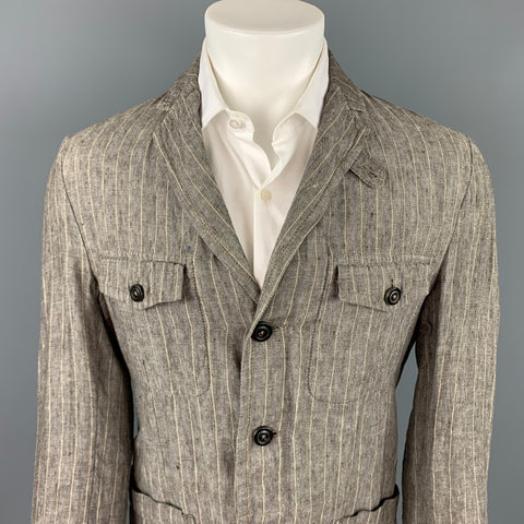 MESSAGERIE Size 38 Grey & Cream Stripe Linen Sport Coat