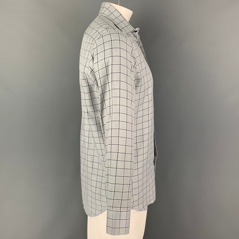 SAKS FIFTH AVENUE Size XL Blue Plaid Cotton Button Down Long Sleeve Shirt