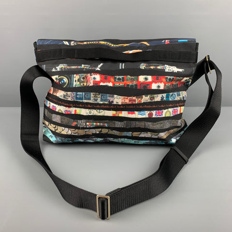 PAUL SMITH Multi-Color Print Leather Trim Canvas Bag