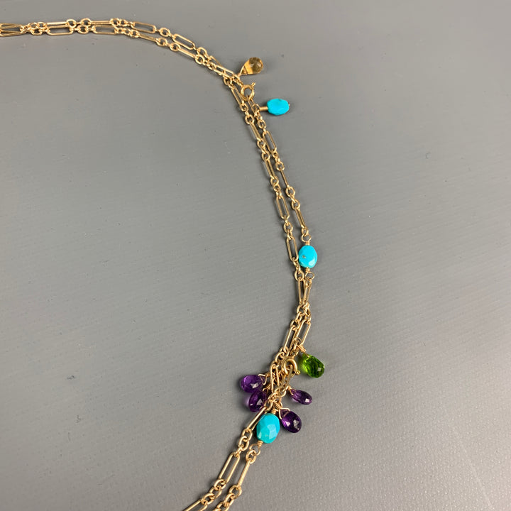 VINTAGE Gold Plated Chain Link Semi-Precious Stone Necklace