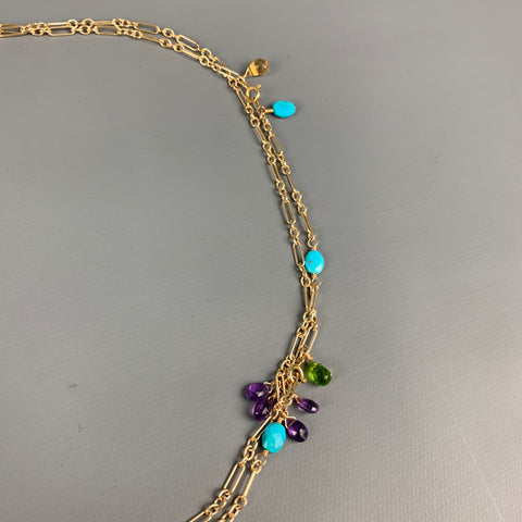 VINTAGE Gold Plated Chain Link Semi-Precious Stone Necklace