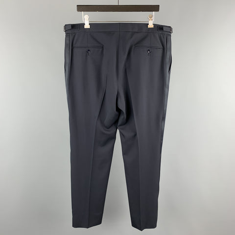RALPH LAUREN Black Label Size 37 Navy Solid Wool Tuxedo Dress Pants