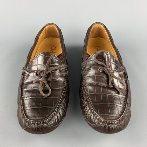 COLE HAAN Size 9 D Brown Embossed Leather Driver Loafers