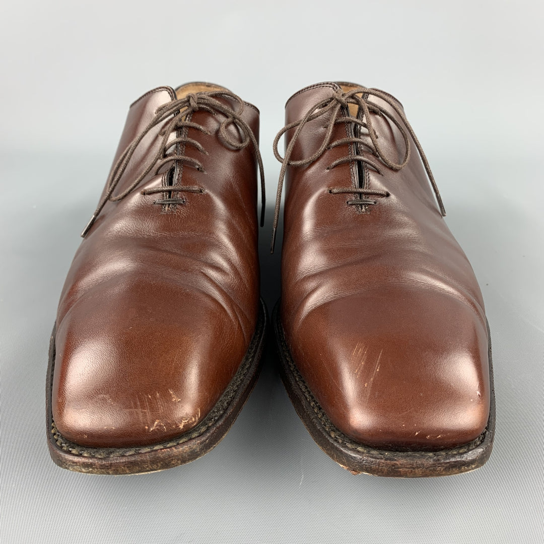 SALVATORE FERRAGAMO Size 12 Brown Leather Plain Toe Lace Up