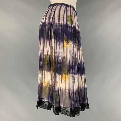 PRADA Taille 4 Jupe plissée florale en soie violette et crème