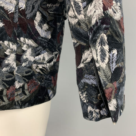 SALVATORE FERRAGAMO 38 / IT 48 Leaf Print Multicolor Velvet Embroidered Sport Coat Jacket