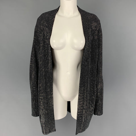 R t A Size S Black Silver Cotton Studded Open Front Cardigan