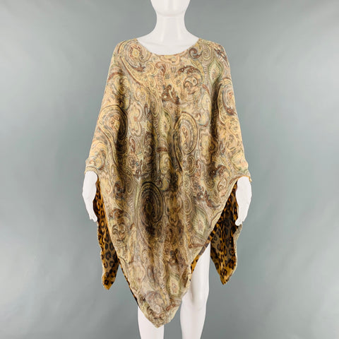 ETRO Taille Unique Beige Marron Soie Léopard Poncho Robe Top