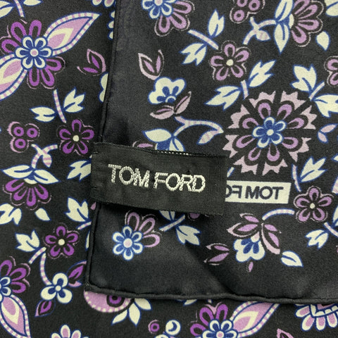 TOM FORD Black & Purple Floral Silk Pocket Square