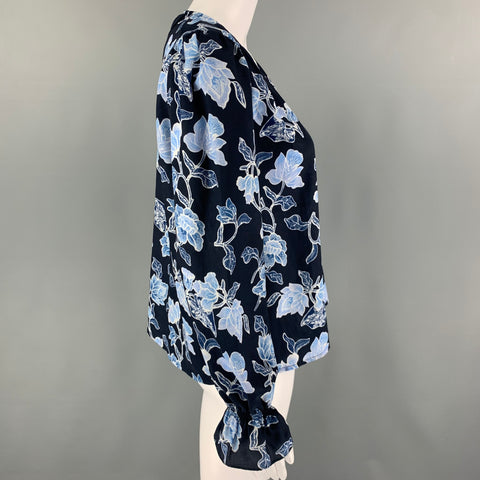 JOIE Size XS Navy Blue Polyester Floral Blouson Casual Top