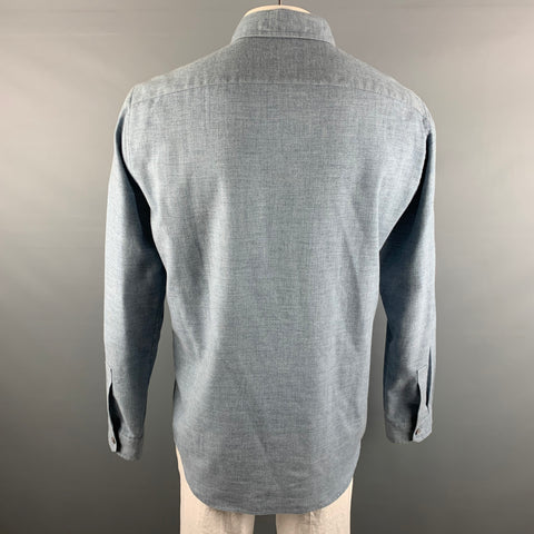 RYAN ROBERTS Size XL Blue Cotton / Wool Long Sleeve Shirt
