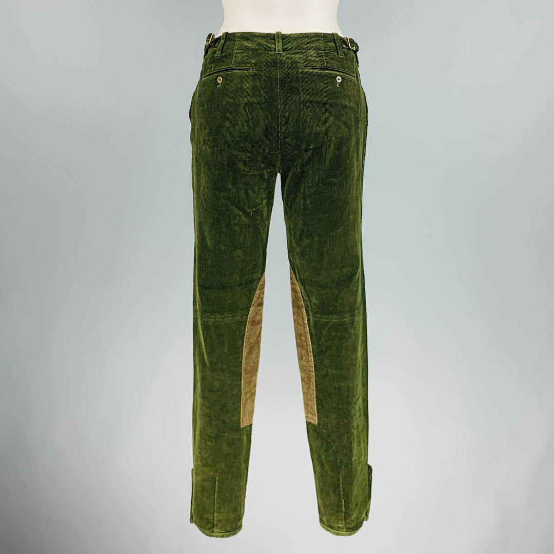 RALPH LAUREN Size 8 Green Olive Cotton Elastane Patchwork Suede Casual Pants