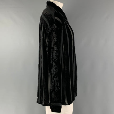 NAHMIAS Size XL Black Stripe Silk Button Up Long Sleeve Shirt
