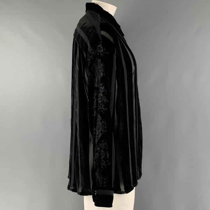 NAHMIAS Talla XL Camisa de manga larga con botones de seda a rayas negras