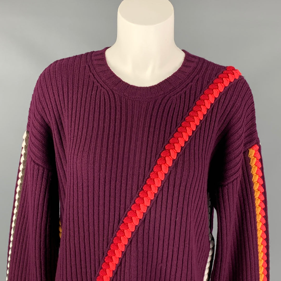 DEREK LAM Size M Burgundy Multicolour Merino Wool Ribbed Sweater