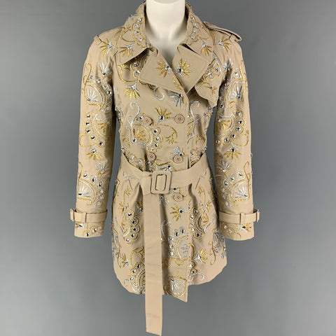MANOUSH Taille 4 Kaki Argent Or Coton Trench Brodé