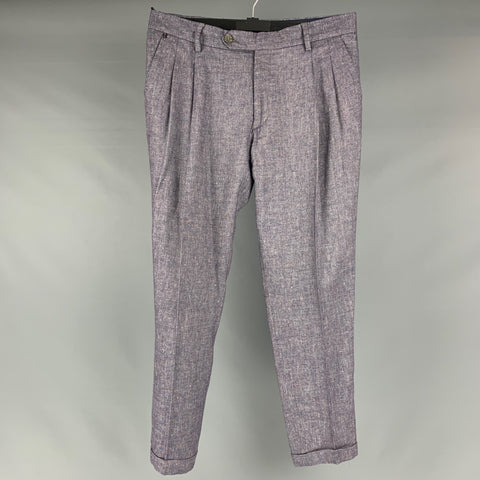 MESSAGERIE Size 32 Purple White Nailhead Linen Blend Pleated Casual Pants