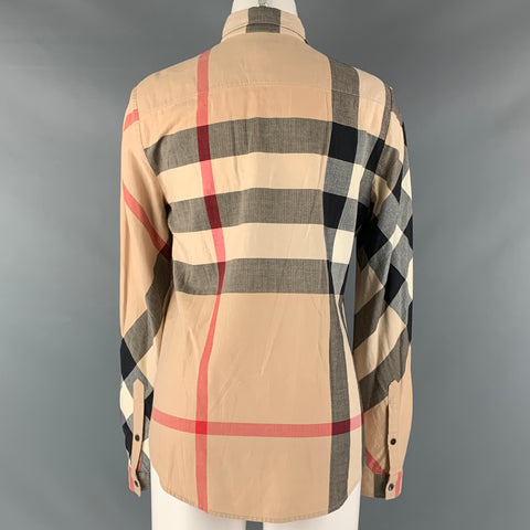 BURBERRY BRIT Size M Beige Multi-Color Cotton Plaid Long Sleeve Casual Top