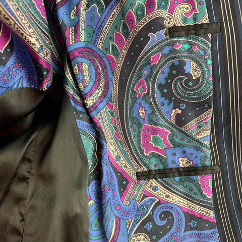 ETRO Size 38 Navy & Black Stripe Acetate Blend Notch Lapel Sport Coat