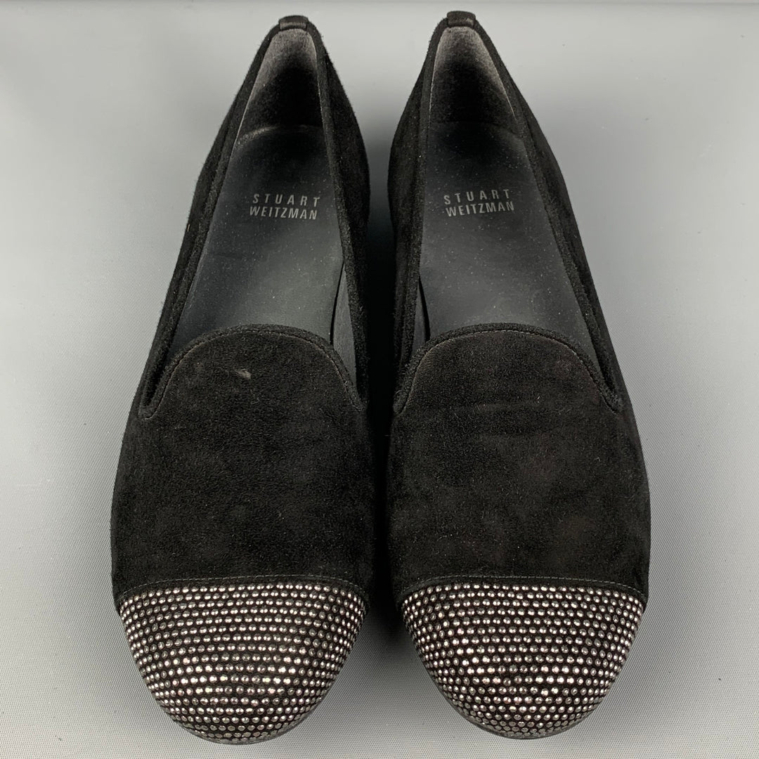 STUART WEITZMAN Size 6.5 Black Silver Suede Loafer Flats