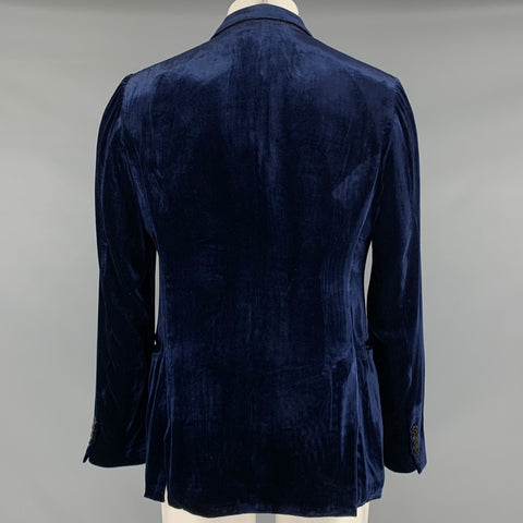 EMPORIO ARMANI Taille 40 Manteau de sport à revers en soie et rayonne en velours bleu marine