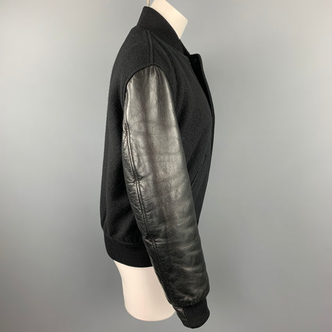 GIVENCHY Size 6 / FR 38  Black Wool Lamb Skin Bomber Jacket