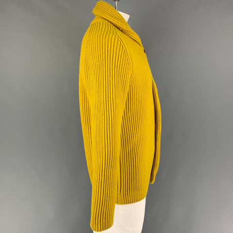 BEGG & CO Size M Yellow Ribbed Knit Cashmere Shawl Collar Cardigan