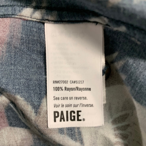 PAIGE Size M Navy Multi-Color Birds Rayon Short Sleeve Shirt
